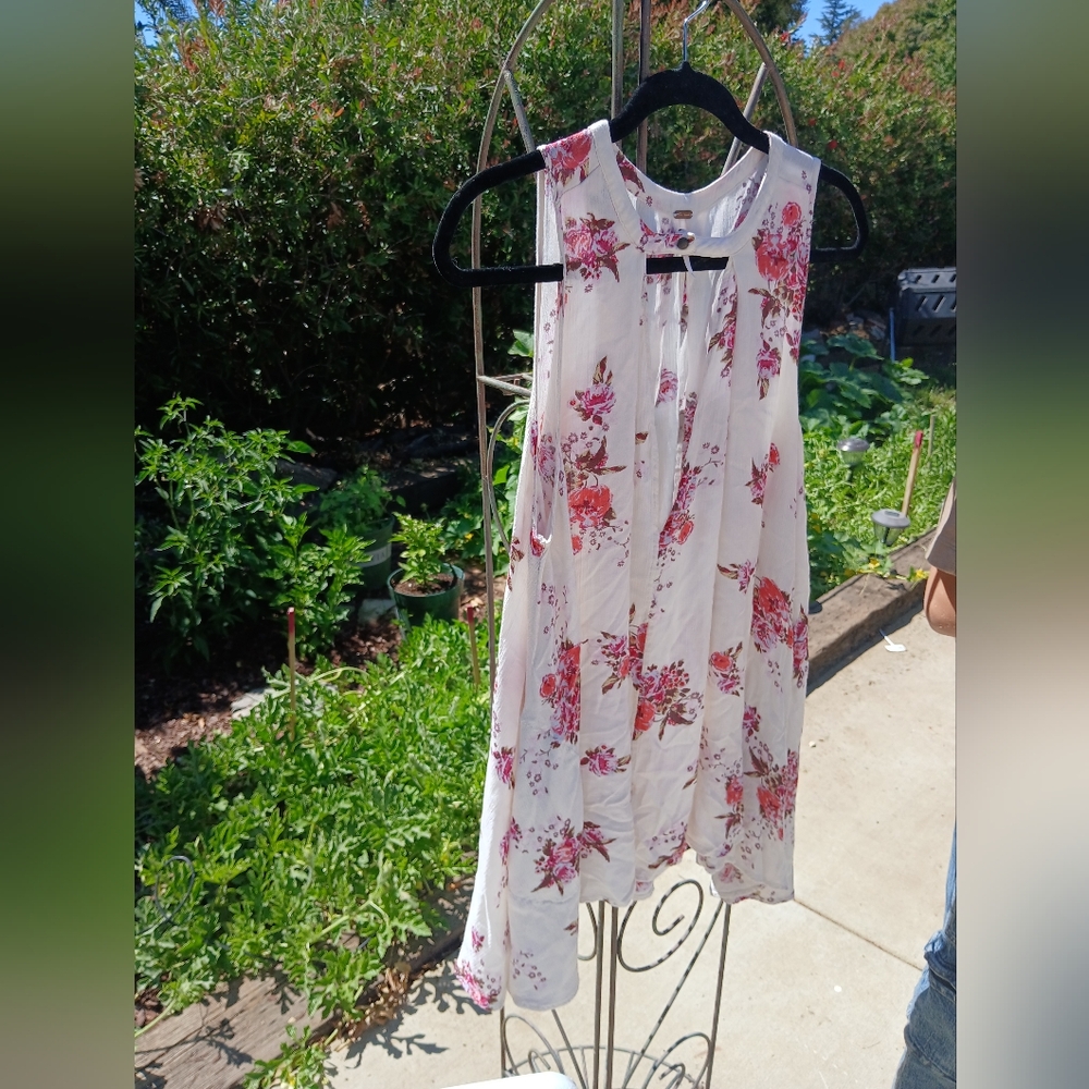Free People White and Pink Floral Dress